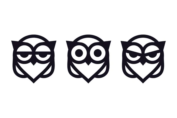 Owl Outline Icons Collection Set Outline Owls Emblems Design Elements — Stock Vector