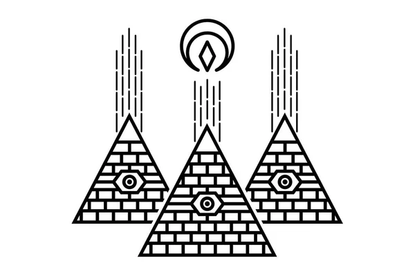 Stylized Egyptian pyramids. Mystical symbol. Knowledge  seeing eye  pyramid symbol. New World  and spiritual, religion,  spirituality, alchemy, occultism, tattoo art. - Stock Image - Everypixel