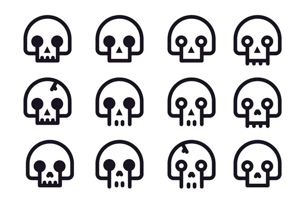 Skulls Outline Vector Icon Set Halloween Theme — Stock Vector