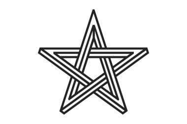 Pentagram işareti - beş köşeli yıldız. İnanç büyülü sembolü. Basit düz koyu örnek.