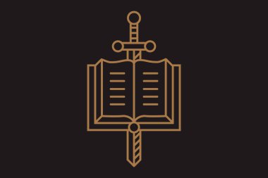 Logo kılıç ve kitap illüstrasyon vektör