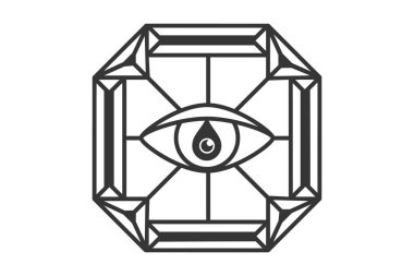 Elmas tüm görünce gözlerime. Masonluk simge, yeni dünya düzeni, vektör çizim arması