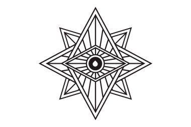 Mistik geometri sembolü. Doğrusal simya, gizli, felsefi eser. Müzik albüm kapağı için afiş, el ilanı, kutsal logo tasarımı. Astroloji, hayal gücü, yaratıcılık, batıl inanç, din kavramı.