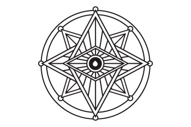 Mistik geometri sembolü. Doğrusal simya, gizli, felsefi eser. Müzik albüm kapağı için afiş, el ilanı, kutsal logo tasarımı. Astroloji, hayal gücü, yaratıcılık, batıl inanç, din kavramı.