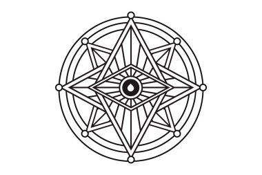 Mistik geometri sembolü. Doğrusal simya, gizli, felsefi eser. Müzik albüm kapağı için afiş, el ilanı, kutsal logo tasarımı. Astroloji, hayal gücü, yaratıcılık, batıl inanç, din kavramı.