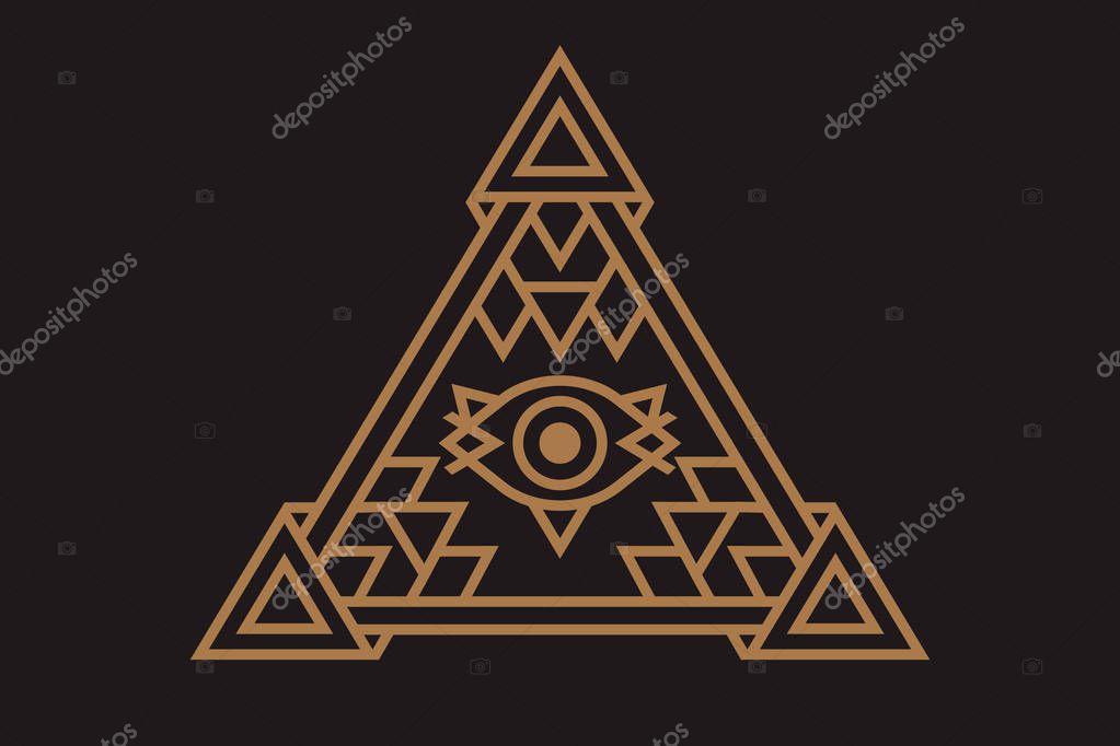 All Seeing icon illustration. The symbol of the Illuminati eye in the pyramid, in different styles.