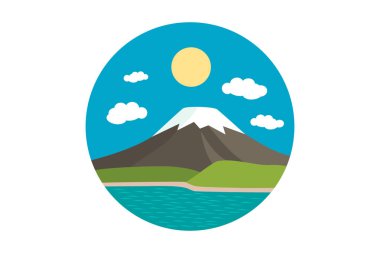 Japonya'da Fuji Dağı'nın pitoresk taslağını. Dağ Güneş volkana. Japonya'nın sembolü. Vektör çizim.