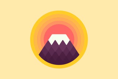 rozet dağ fuji simge vektör, rising Sun hill yukarıda