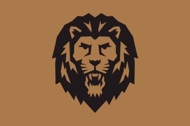 Aslan başı - vektör logosu yaratıcı illüstrasyon. Hayvan vahşi kedi suratlı grafik işareti. Gurur, güç, güç konsepti sembolü. 