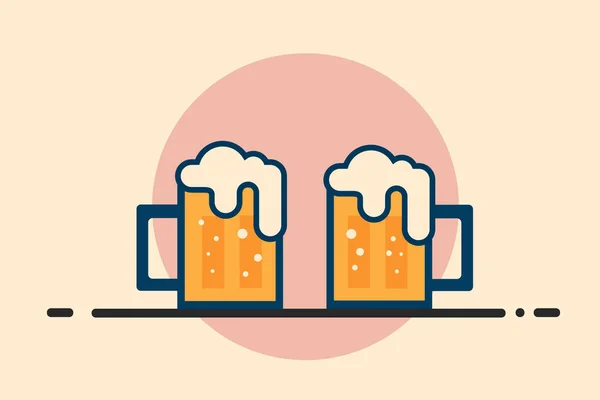 Two Mugs Beer Flat Vector Illustration — Stock Vector