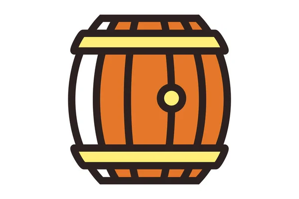 Baril Bière Bois Une Icône Linéaire Couleur Plate — Image vectorielle