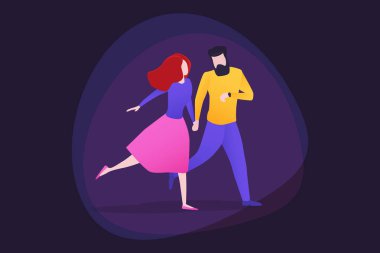 Romantik Çift kız ve adam tutuşup, illüstrasyon Sevgililer günü için bir Web sitesi veya app dating için yürüyüş