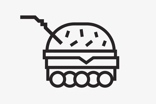 Icona Contorno Fast Food Car Tank Grande Hamburger — Vettoriale Stock