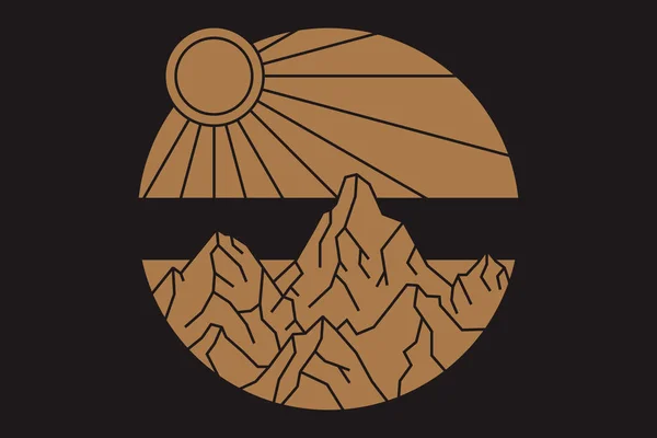 Όμορφη Απεικόνιση Διάνυσμα Τοπίο Της Φύσης Βουνά Ηλιακή Ήλιο Και — Διανυσματικό Αρχείο