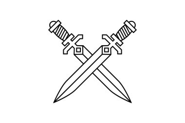 Çapraz kılıçlar. Logo, etiket, amblem ve imza için tasarım ögesi. Vektör illüstrasyonu