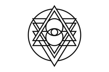 Göz ile Kutsal Geometri Formları. Vektör illüstrasyon. Geometrik Logo Tasarımı, Spirograf Çizgileri. Simya Sembolü, Gizli ve Mistik İşaret.