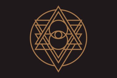 Göz ile Kutsal Geometri Formları. Vektör illüstrasyon. Geometrik Logo Tasarımı, Spirograf Çizgileri. Simya Sembolü, Gizli ve Mistik İşaret.
