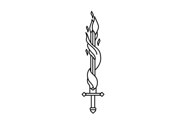 中世纪剑与燃烧的刀片之间的火焰 — 图库矢量图片