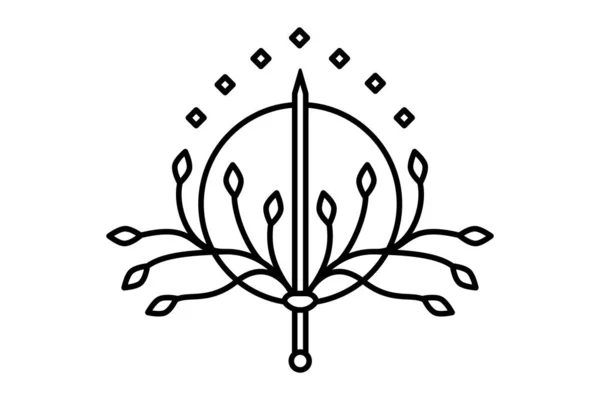 Épée Les Rayons Soleil Les Feuilles Des Arbres Logo Blason — Image vectorielle