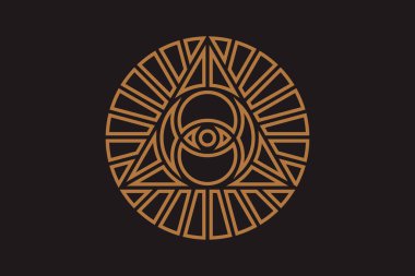 Kutsal geometri üçgeninde Tanrı 'nın her şeyi gören gözü, masonik işaret ve aydınlatma sembolü