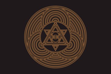 Kutsal geometri üçgeninde Tanrı 'nın her şeyi gören gözü, masonik işaret ve aydınlatma sembolü