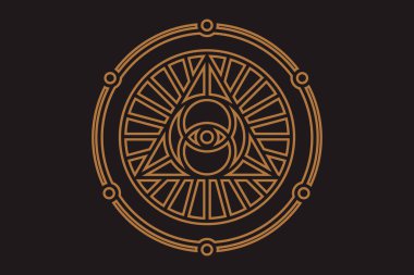 Kutsal geometri üçgeninde Tanrı 'nın her şeyi gören gözü, masonik işaret ve aydınlatma sembolü