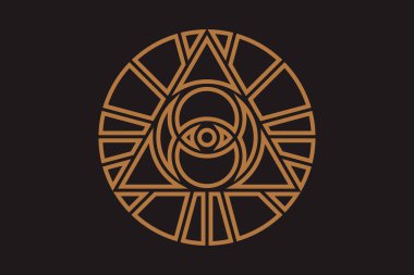 Kutsal geometri üçgeninde Tanrı 'nın her şeyi gören gözü, masonik işaret ve aydınlatma sembolü