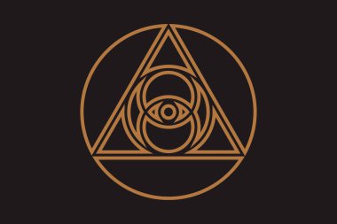 Kutsal geometri üçgeninde Tanrı 'nın her şeyi gören gözü, masonik işaret ve aydınlatma sembolü