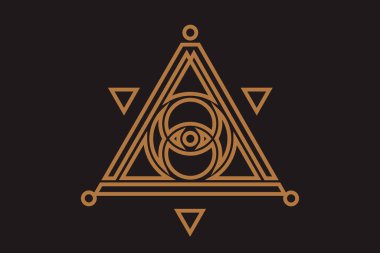 Kutsal geometri üçgeninde Tanrı 'nın her şeyi gören gözü, masonik işaret ve aydınlatma sembolü