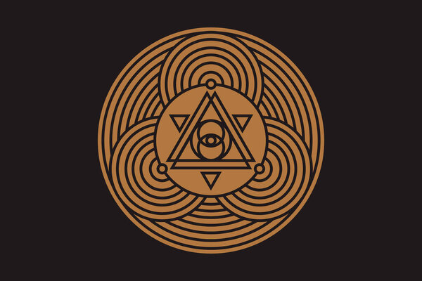 All-seeing eye of god in sacred geometry triangle, masonic sign and illuminati symbol