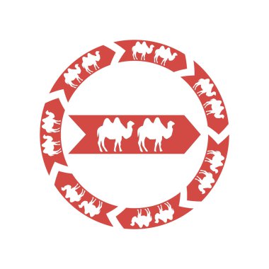 bir daire içinde bir ok işareti şeklinde develer, kırmızı oklar