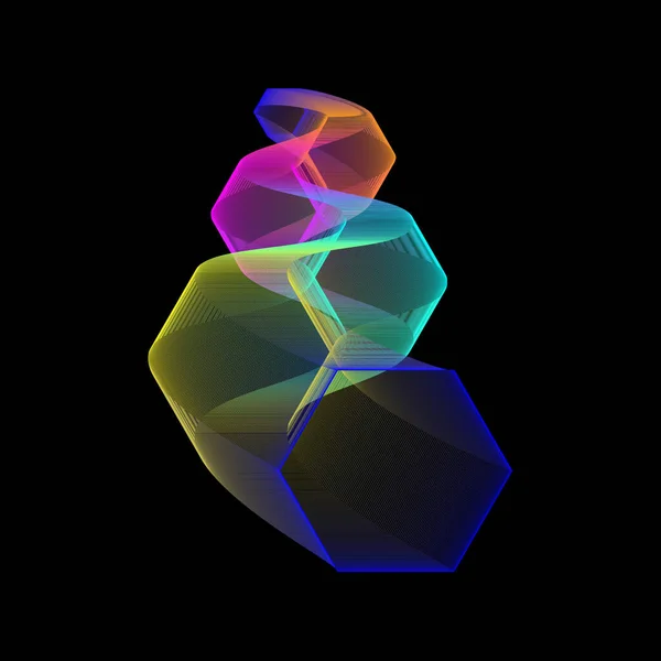 Zigzag made of honeycomb colored shapes goes into perspective on a black background — стоковый вектор