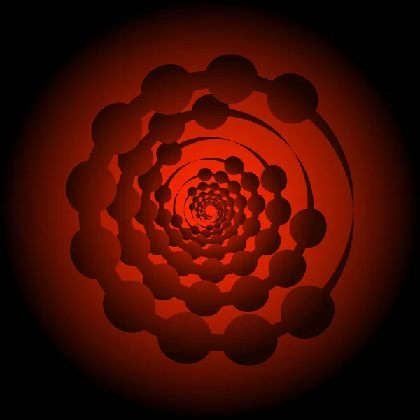 黑色和红色梯度背景下的豌豆螺旋形抽象空间景观 — 图库矢量图片