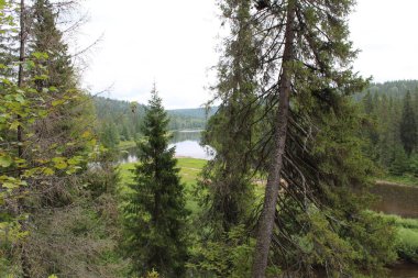 güzel Ural manzara nehir ve dağ manzarası / güzel manzara nerede Usva nehir akar Perm bölgesinde. Nehir kıyısı Dağları, ormanları, açıklık alanlar. Hızlı akım ile su. Ural Nehri çok güzel olacak. Rus Doğa fotoğrafı.