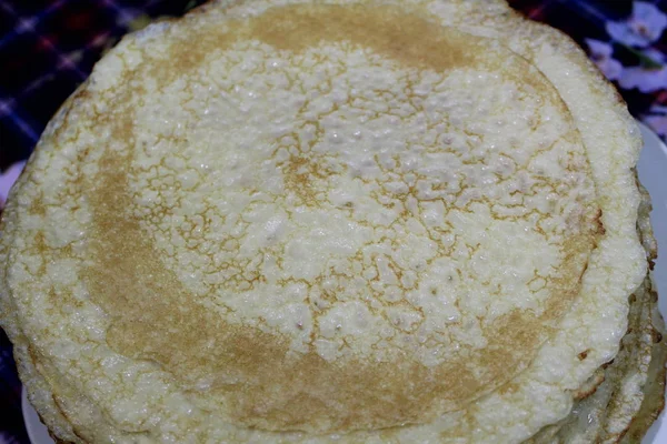 Великий Стек Смачні Млинці Фото Смачно Запечений Pancakes Звичною Російською — стокове фото