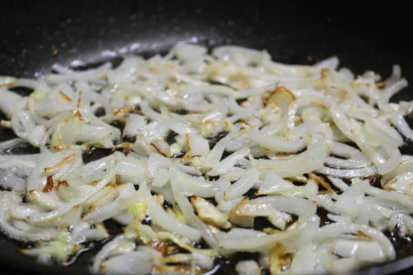 Photo Fried Onions Frying Pan Onion Frying Pan Cut Fried — Stock Photo, Image