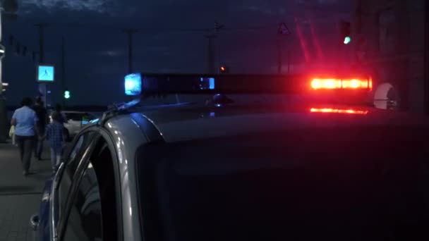 Luz Techo Coche Policía Por Noche — Vídeo de stock