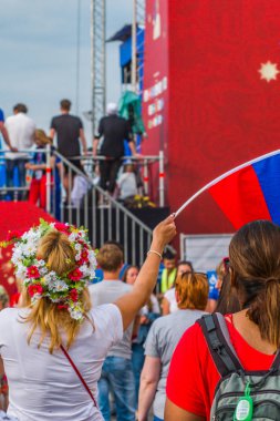 FIFA fan zone 2018 Nijniy Novgorod. Rusya-İspanya ile aynı. Rus millî futbol takımı zaferi.