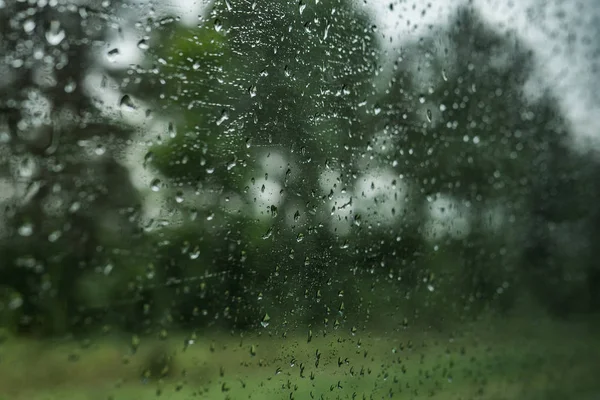 Tombe Sur Vitre Train Sur Long Voyage Fortes Pluies — Photo