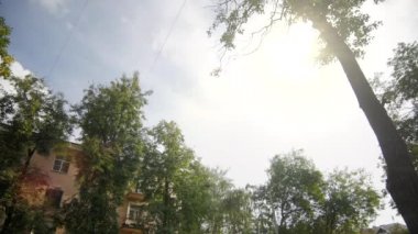 Timelapse, ağaçlar, gökyüzü, yaz güneşli gün bina üç katlı