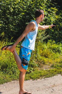 Barcelona Park Guell adam. İspanya Vizesi. Şehir görüntüsü. Yaz günü