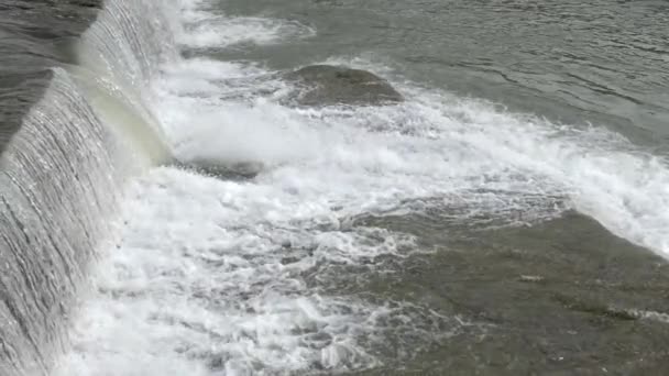Şehir Nehir Rapids Ile Güçlü Akım Yaz Günü — Stok video