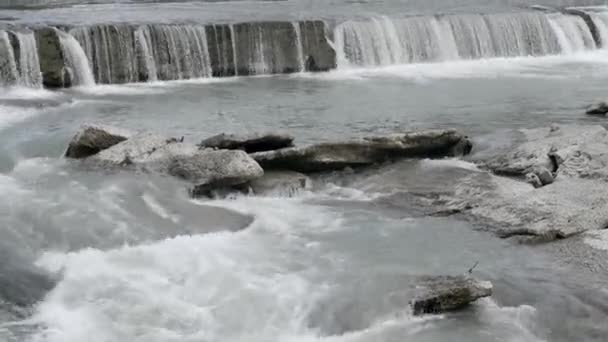 Fiume Della Città Con Rapide Corrente Forte Giornata Estiva — Video Stock