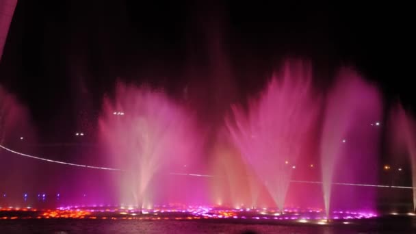 美丽的喷泉秀在俄罗斯的索契市 晚间时间 — 图库视频影像