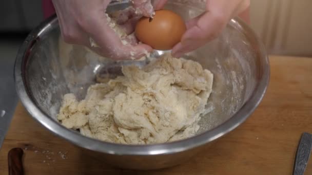 Process Manually Baking Dough Women Hands Cooking — Stock Video