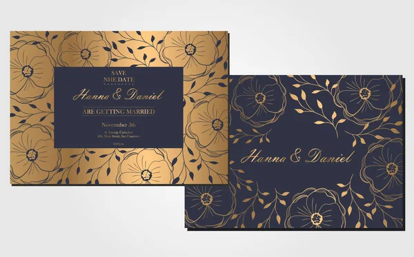 Conjunto Tarjeta Invitación Boda Vintage Con Patrón Mandala Parte Delantera — Vector de stock