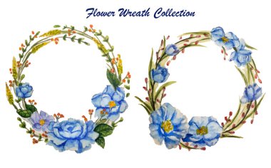 Vektör grafik kümesi dört güzel çiçek çelenk ile. Tebrik, tarihi kaydetmek kartları, davetiyeler düğün için renkli koleksiyonu