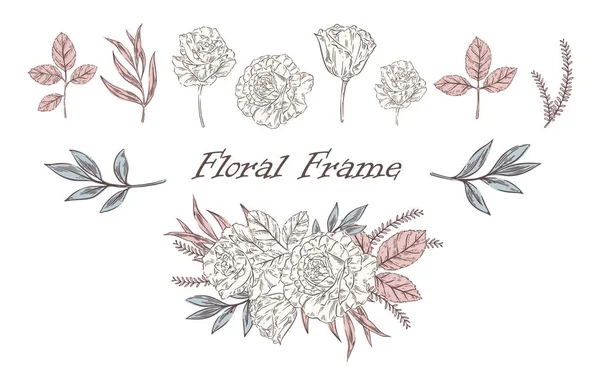 Ensemble Floral Vintage Vectoriel Avec Différentes Plantes — Image vectorielle