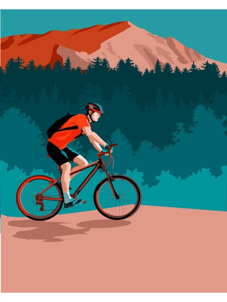 Illustration Vélo Dans Les Forêts Montagne — Image vectorielle