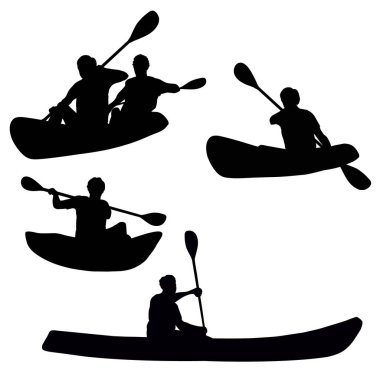 Dört Kayak izole siluetleri kümesi 